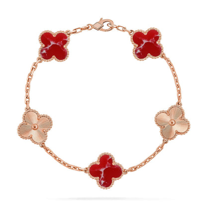 [Limara]LUCKY CLOVER 5-MOTIF BRACELET - RED LARIMAR COLLECTION