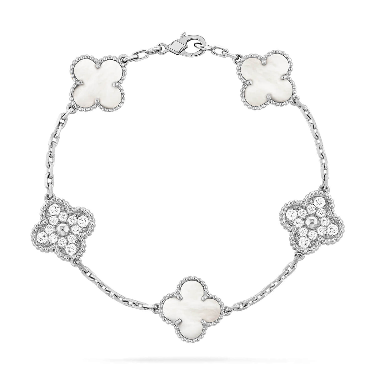 [Limara]LUCKY CLOVER 5-MOTIF BRACELET - WHITE MOTHER-OF-PEARL COLLECTION