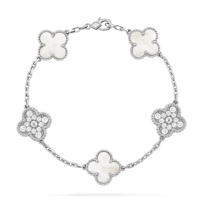 [Limara]LUCKY CLOVER 5-MOTIF BRACELET - WHITE MOTHER-OF-PEARL COLLECTION
