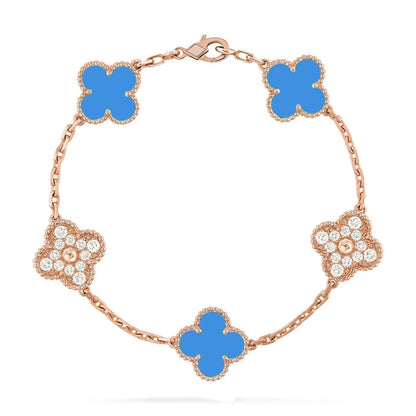 [Limara]LUCKY CLOVER 5-MOTIF BRACELET - BLUE AGATE COLLECTION