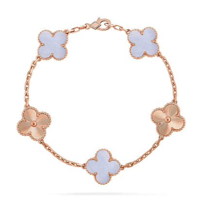 [Limara]LUCKY CLOVER 5-MOTIF BRACELET - PURPLE CHALCEDONY COLLECTION