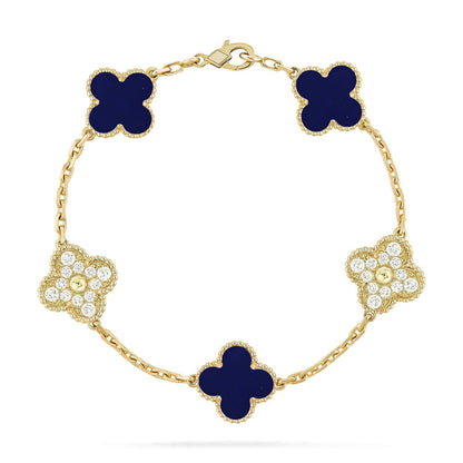 [Limara]LUCKY CLOVER 5-MOTIF BRACELET - LAPIS LAZULI COLLECTION