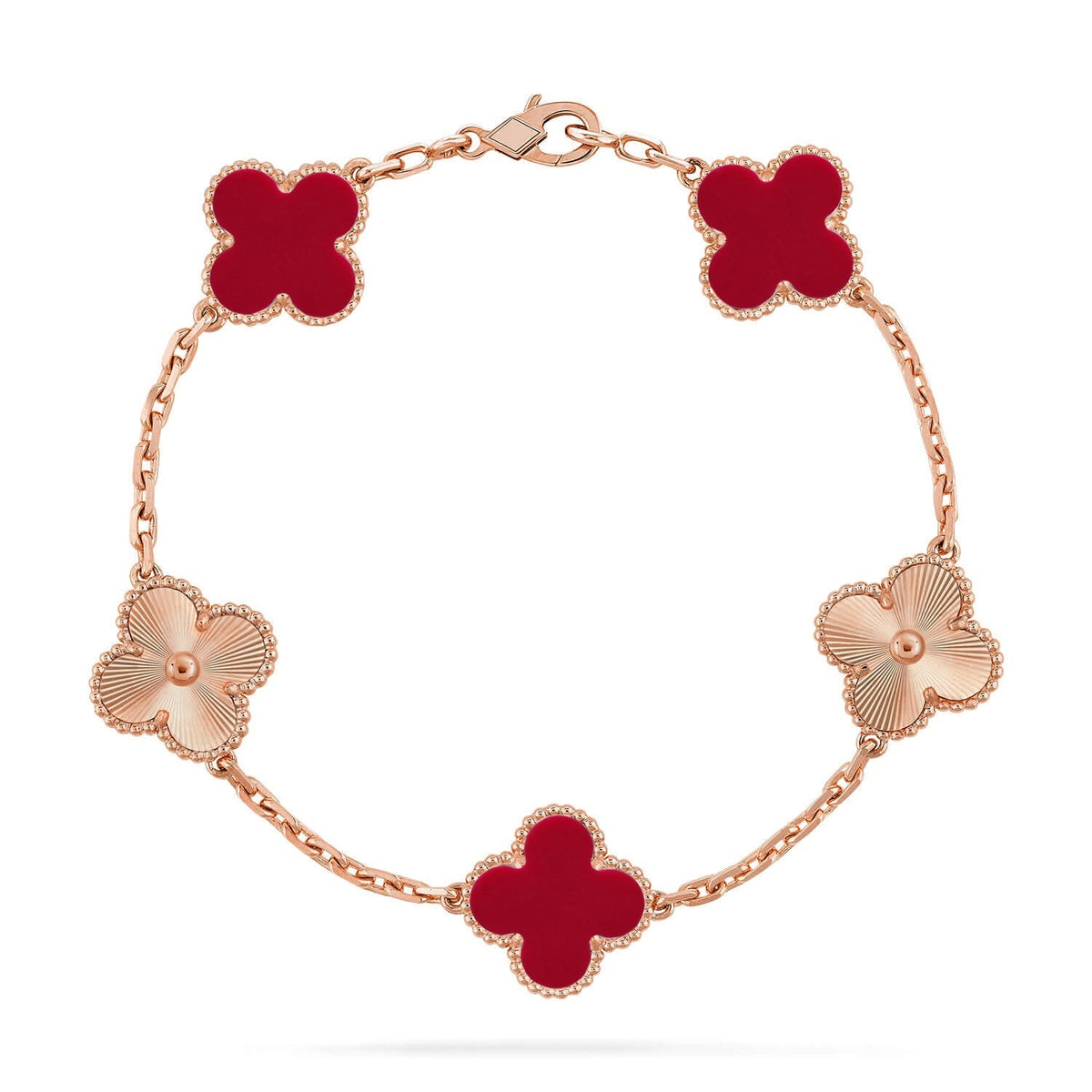 [Limara]LUCKY CLOVER 5-MOTIF BRACELET - RED CARNELIAN COLLECTION