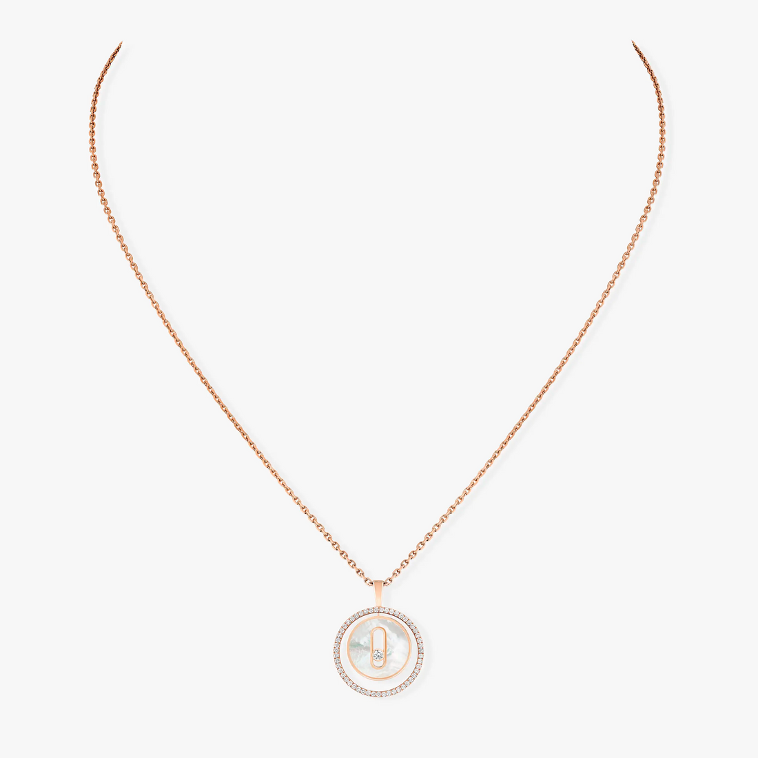 [Limara]LUCKY MOVE 1 DIAMOND WHITE MOTHER OF PEARL PINK GOLD DIAMOND NECKLACE