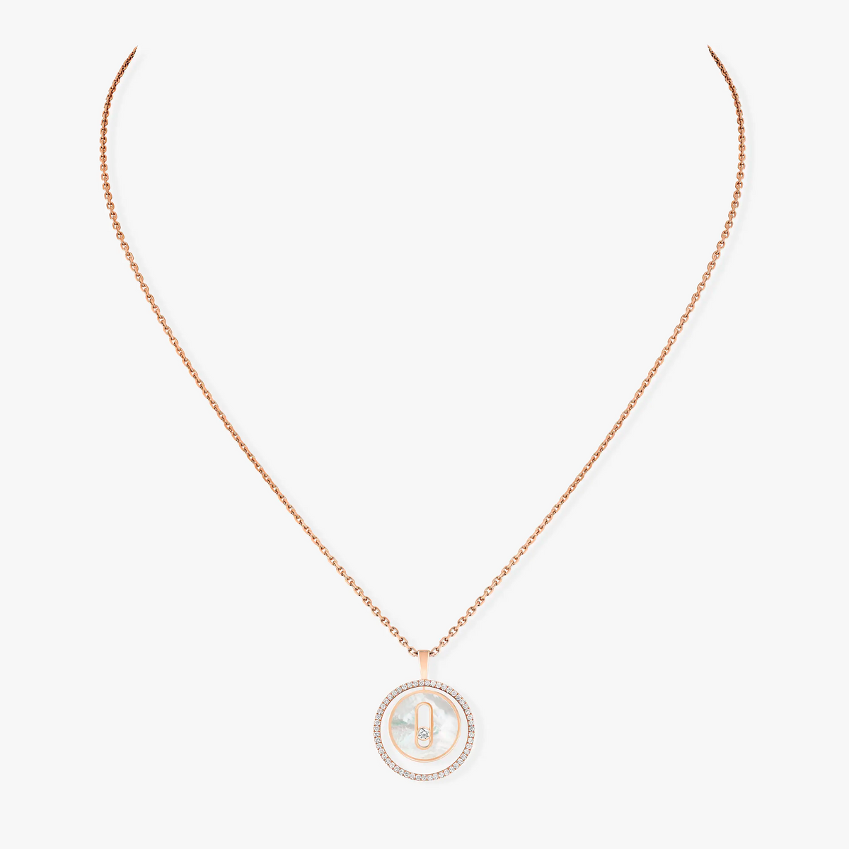 [Limara]LUCKY MOVE 1 DIAMOND WHITE MOTHER OF PEARL PINK GOLD DIAMOND NECKLACE