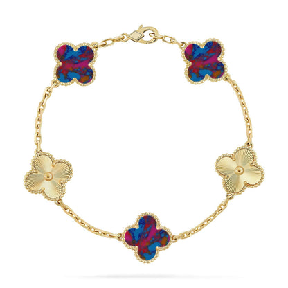 [Limara]LUCKY CLOVER 5-MOTIF BRACELET - MULTI-GEM COLLECTION