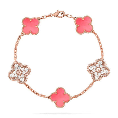 [Limara]LUCKY CLOVER 5-MOTIF BRACELET - PINK MOTHER-OF-PEARL COLLECTION