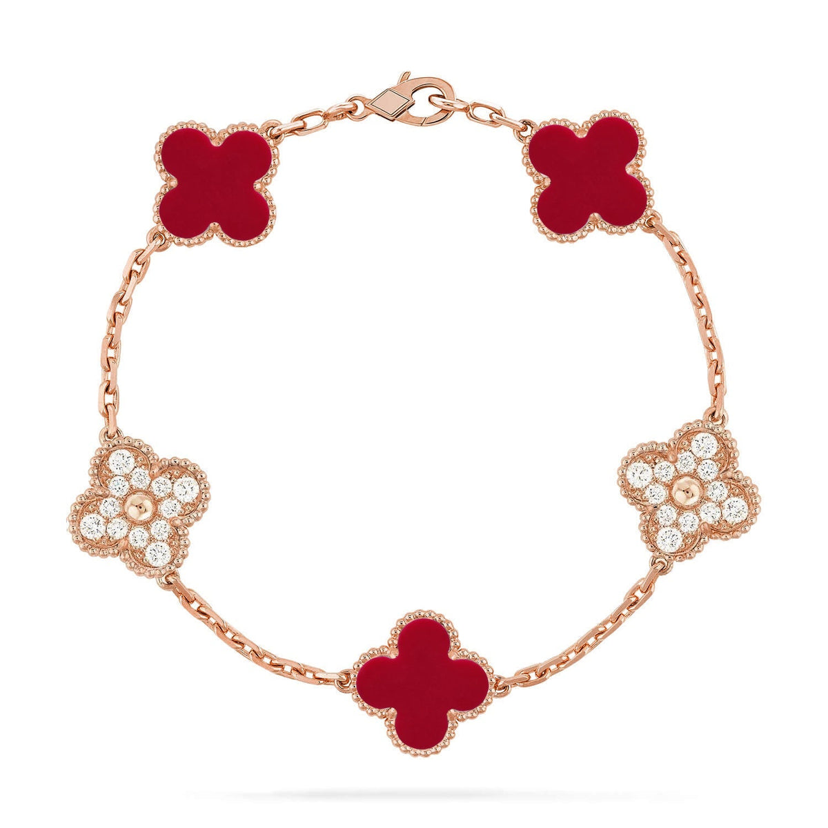 [Limara]  CLOVER 5 MOTIF RED CORNELIAN BRACELET COLLECTION