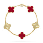 [Limara]LUCKY CLOVER 5-MOTIF-ARMBAND – KOLLEKTION ROTER KARNEOL