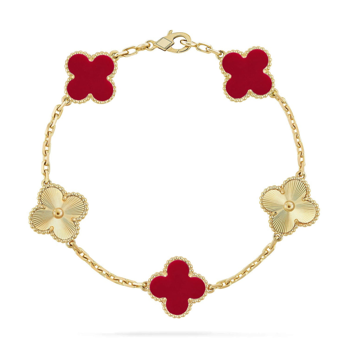 [Limara]LUCKY CLOVER 5-MOTIF BRACELET - RED CARNELIAN COLLECTION