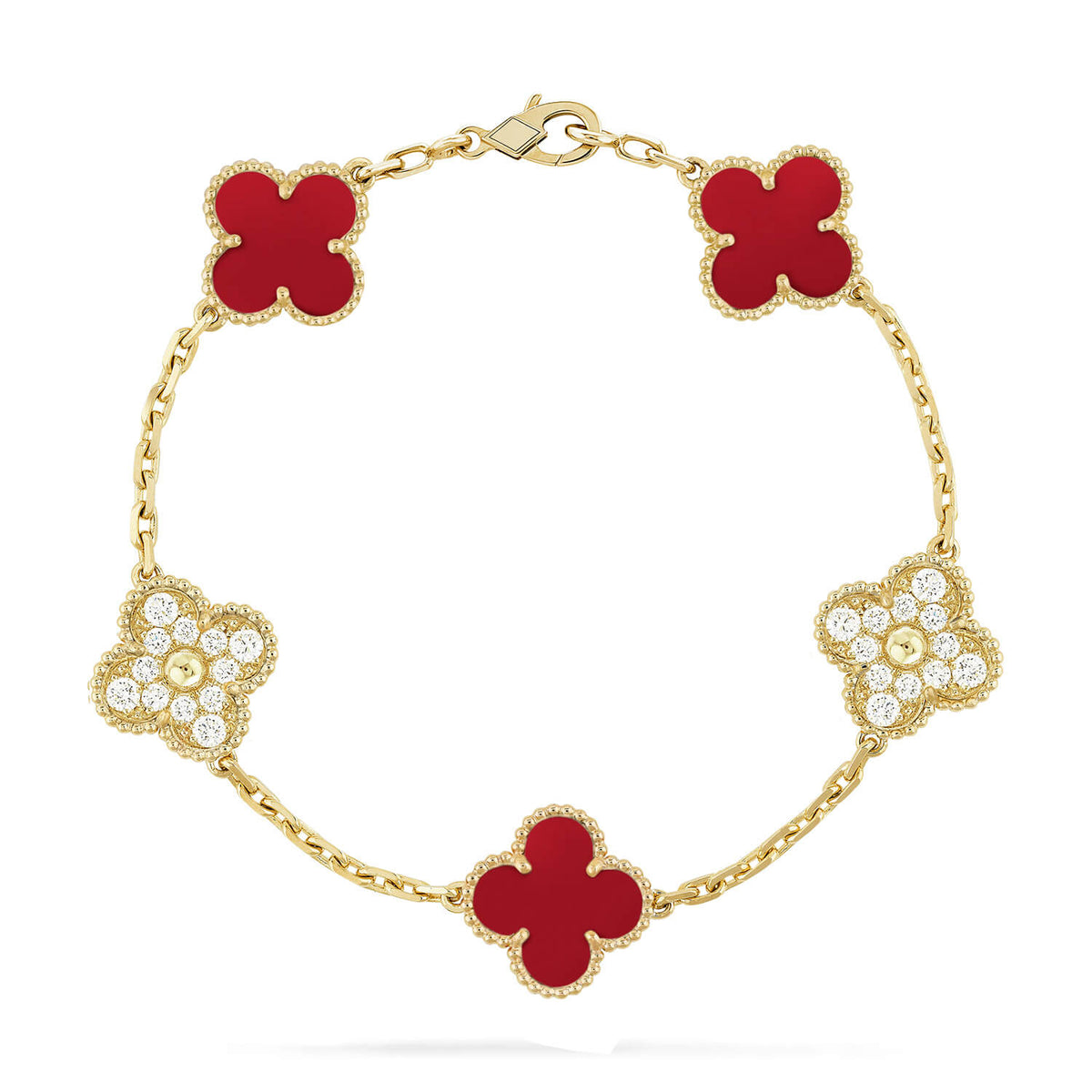 [Limara]  CLOVER 5 MOTIF RED CORNELIAN BRACELET COLLECTION
