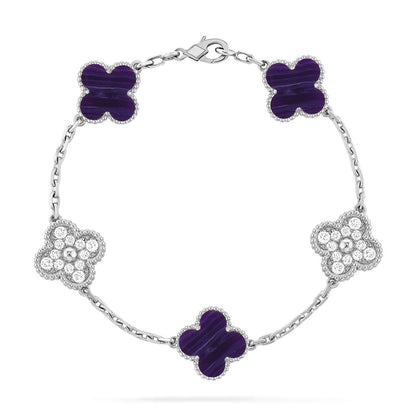 [Limara]LUCKY CLOVER 5-MOTIF BRACELET - CHAROITE COLLECTION