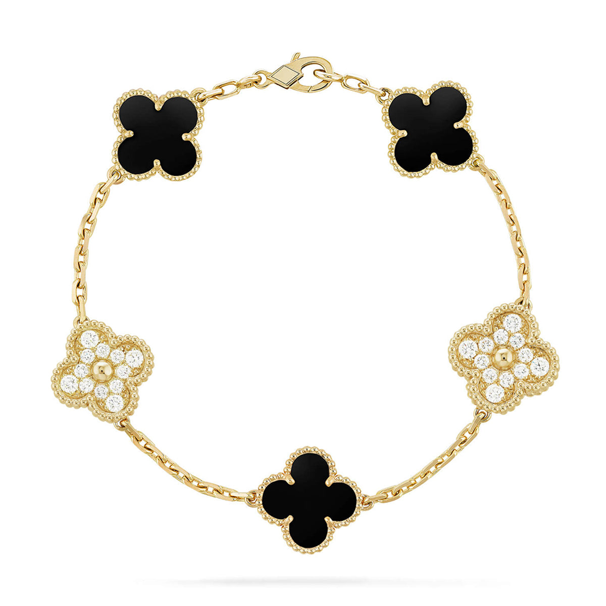 [Limara]LUCKY CLOVER 5-MOTIF BRACELET - BLACK OXNY COLLECTION