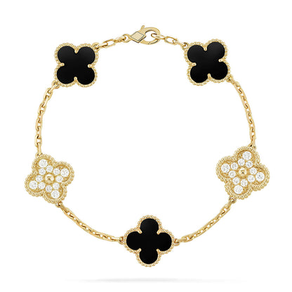 [Limara]LUCKY CLOVER 5-MOTIF BRACELET - BLACK OXNY COLLECTION