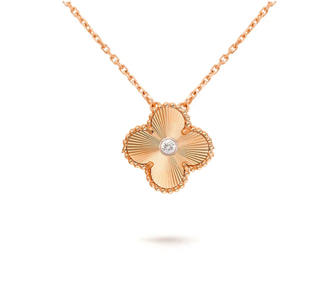 [Limara]15MM CLOVER FLOWER DIAMOND PENDANT NECKLACE COLLECTION