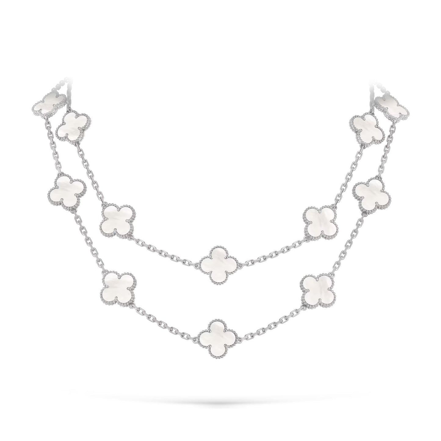 [Limara]CLASSIC 20-MOTIF LUCKY CLOVER LONG NECKLACE WHITE GOLD COLLECTION