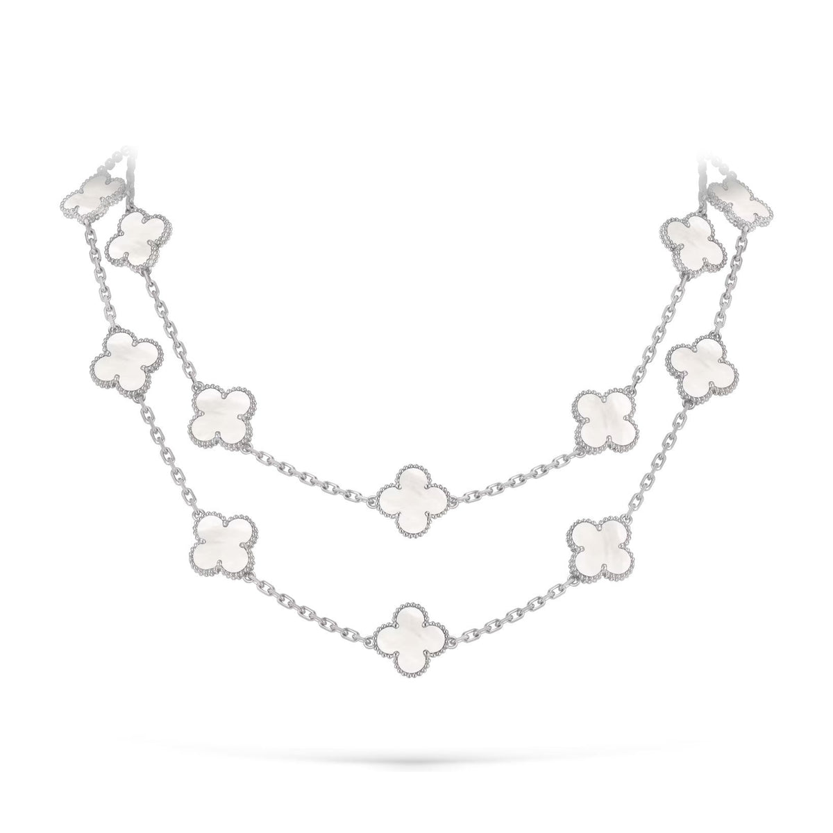 [Limara]CLASSIC 20-MOTIF LUCKY CLOVER LONG NECKLACE WHITE GOLD COLLECTION