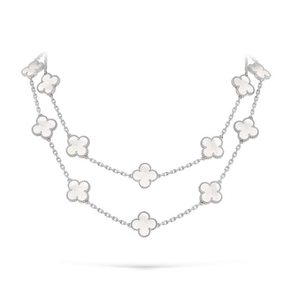 [Limara]CLASSIC 20-MOTIF LUCKY CLOVER LONG NECKLACE WHITE GOLD COLLECTION