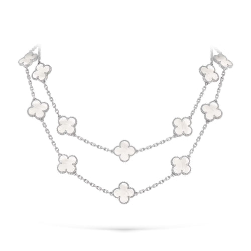 [Limara]CLASSIC 20-MOTIF LUCKY CLOVER LONG NECKLACE WHITE GOLD COLLECTION