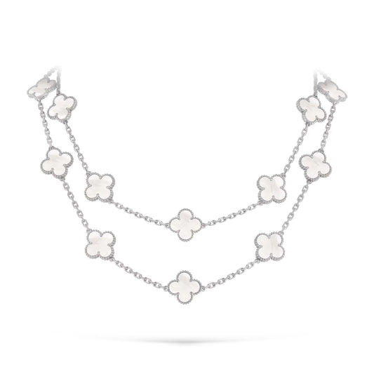 [Limara]CLASSIC 20-MOTIF LUCKY CLOVER LONG NECKLACE WHITE GOLD COLLECTION