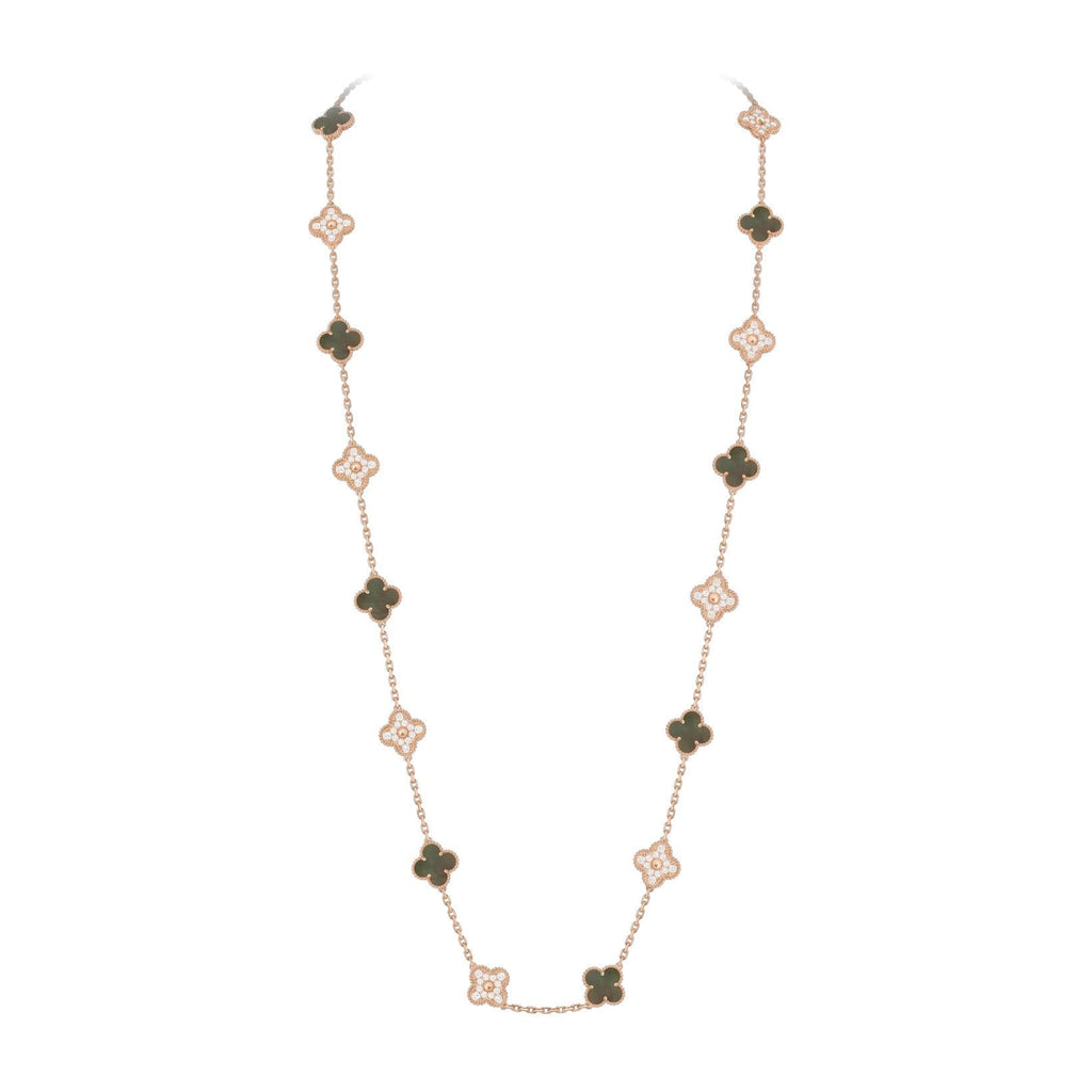 [Limara]CLASSIC 20-MOTIF LUCKY CLOVER LONG NECKLACE ROSE GOLD COLLECTION