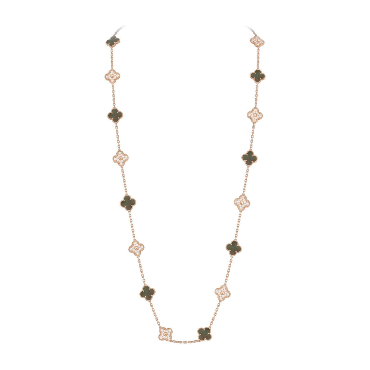 [Limara]CLASSIC 20-MOTIF LUCKY CLOVER LONG NECKLACE ROSE GOLD COLLECTION