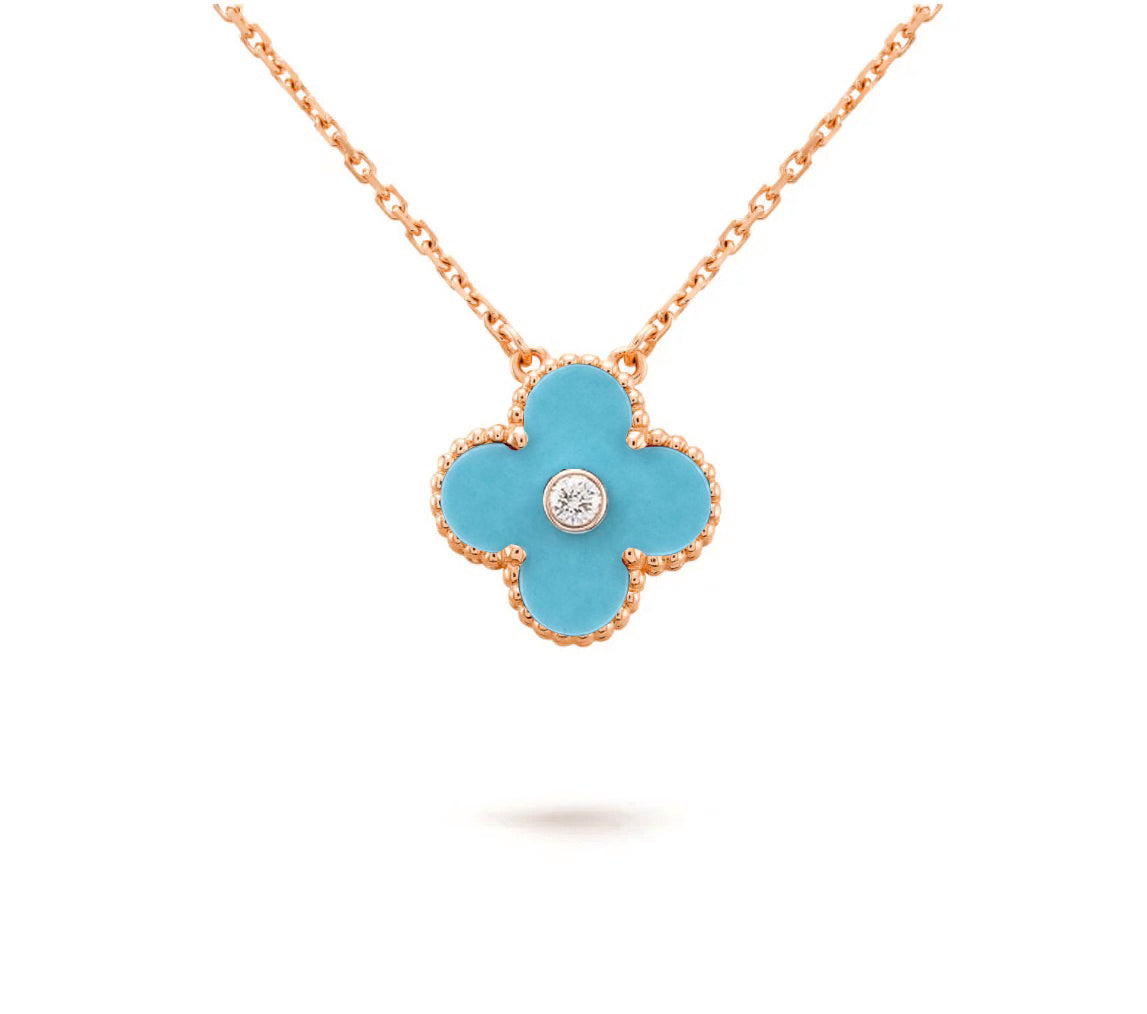 [Limara]15MM CLOVER FLOWER DIAMOND PENDANT NECKLACE COLLECTION