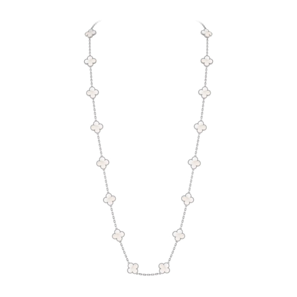 [Limara]CLASSIC 20-MOTIF LUCKY CLOVER LONG NECKLACE WHITE GOLD COLLECTION