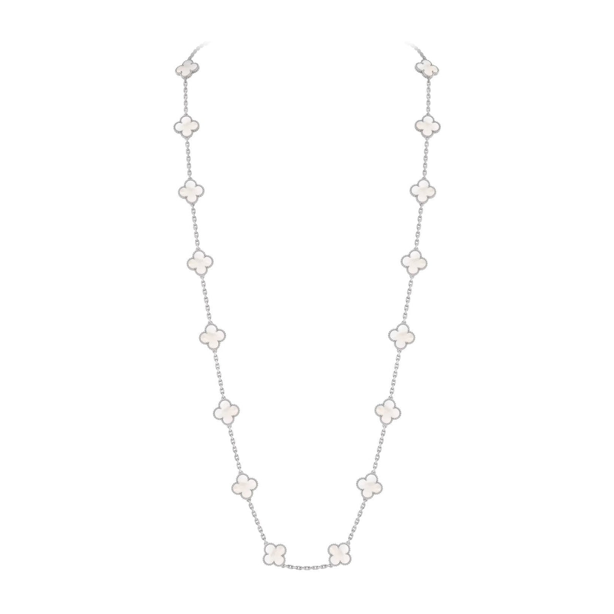 [Limara]CLASSIC 20-MOTIF LUCKY CLOVER LONG NECKLACE WHITE GOLD COLLECTION