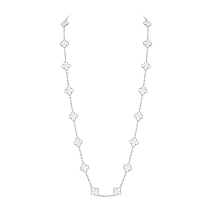 [Limara]CLASSIC 20-MOTIF LUCKY CLOVER LONG NECKLACE WHITE GOLD COLLECTION