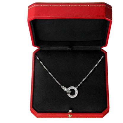 [Limara]LOVE DOUBLE-RING PENDANT FULL-PAVÉ NECKLACE