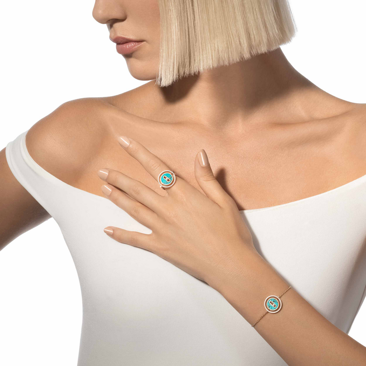 [Limara]LUCKY MOVE TURQUOISE PINK GOLD DIAMOND BRACELET