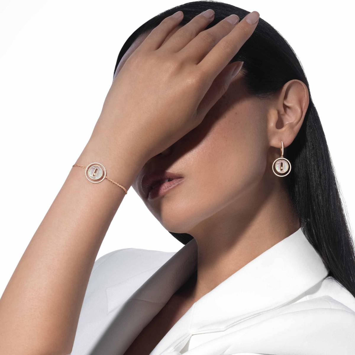 [Limara]LUCKY MOVE WHITE MOTHER OF PEARL PINK GOLD DIAMOND BRACELET