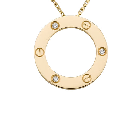 [Limara]LOVE LARGE CIRCULAR PENDANT 3-DIAMOND NECKLACE