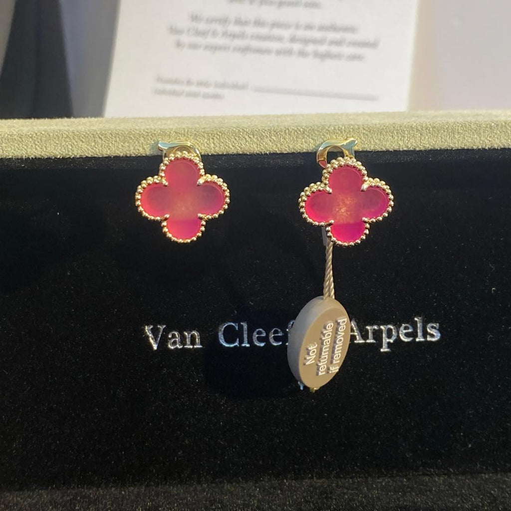 [Limara]NEW CLOVER 15MM PINK ENAMEL STUD EARRINGS