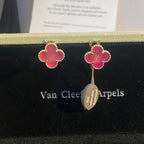 [Limara]NEW CLOVER 15MM PINK ENAMEL STUD EARRINGS