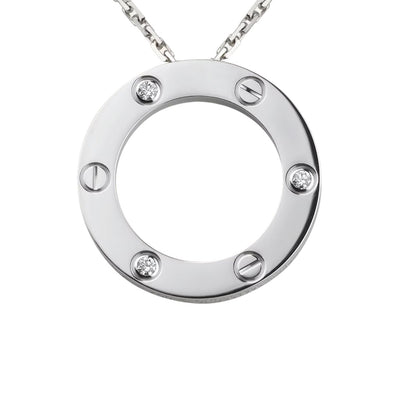 [Limara]LOVE LARGE CIRCULAR PENDANT 3-DIAMOND NECKLACE