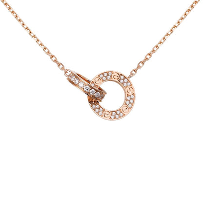 [Limara]LOVE DOUBLE-RING PENDANT FULL-PAVÉ NECKLACE