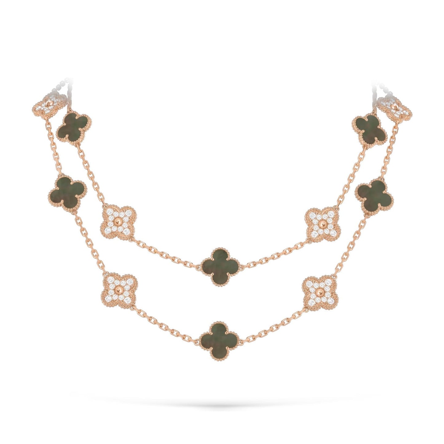 [Limara]CLASSIC 20-MOTIF LUCKY CLOVER LONG NECKLACE ROSE GOLD COLLECTION