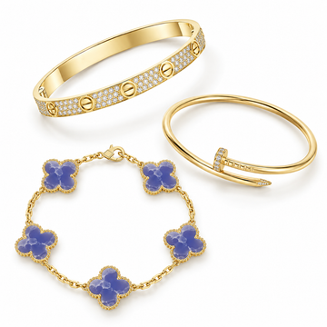 [Limara] LOVE & JUSTE & Blue Veins Clover 5-Motif Diamond Bracelet Stack Set
