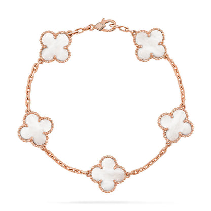 [Limara]LUCKY CLOVER 5-MOTIF BRACELET - WHITE MOTHER-OF-PEARL COLLECTION