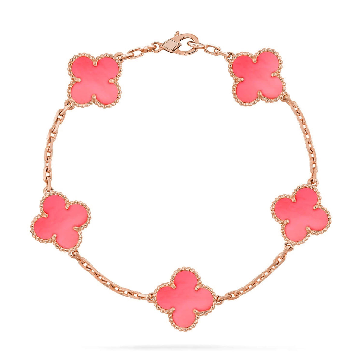 [Limara]LUCKY CLOVER 5-MOTIF BRACELET - PINK MOTHER-OF-PEARL COLLECTION