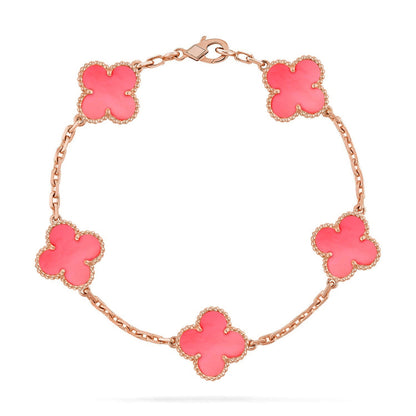 [Limara]LUCKY CLOVER 5-MOTIF BRACELET - PINK MOTHER-OF-PEARL COLLECTION