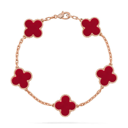 [Limara]LUCKY CLOVER 5-MOTIF BRACELET - RED CARNELIAN COLLECTION