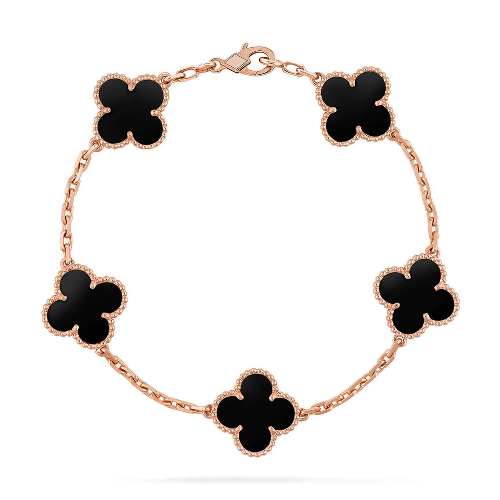 [Limara]LUCKY CLOVER 5モチーフブレスレット - BLACK OXNYコレクション