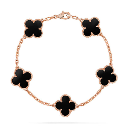[Limara]LUCKY CLOVER 5-MOTIF BRACELET - BLACK OXNY COLLECTION