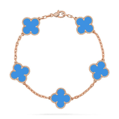 [Limara]LUCKY CLOVER 5-MOTIF BRACELET - BLUE AGATE COLLECTION