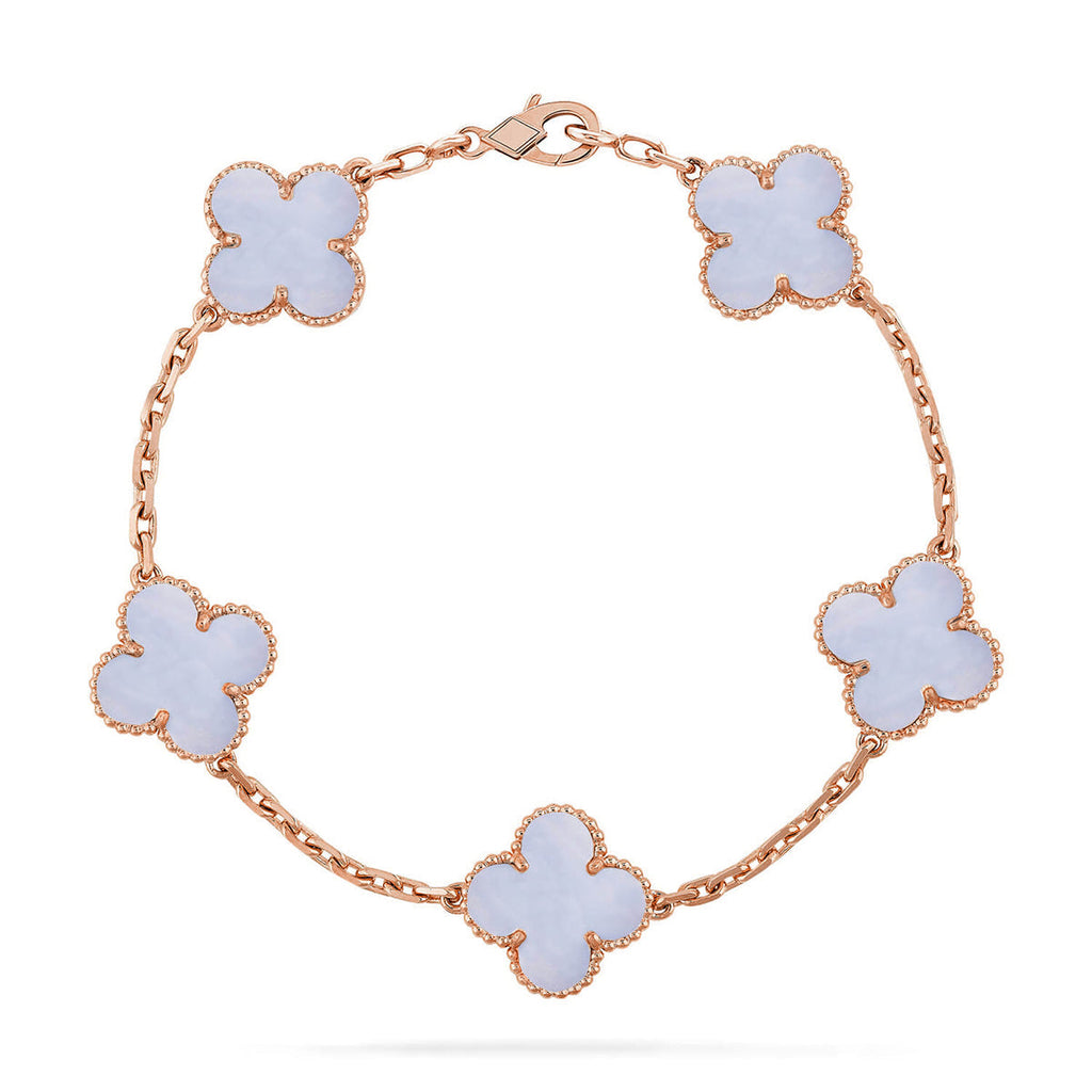 [Limara]LUCKY CLOVER 5-MOTIF BRACELET - PURPLE CHALCEDONY COLLECTION