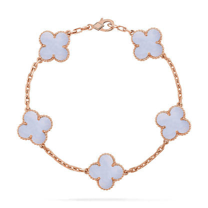 [Limara]LUCKY CLOVER 5-MOTIF BRACELET - PURPLE CHALCEDONY COLLECTION