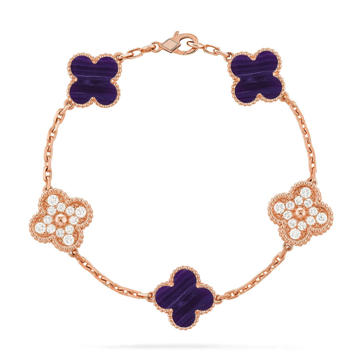 [Limara]LUCKY CLOVER 5-MOTIF BRACELET - CHAROITE COLLECTION